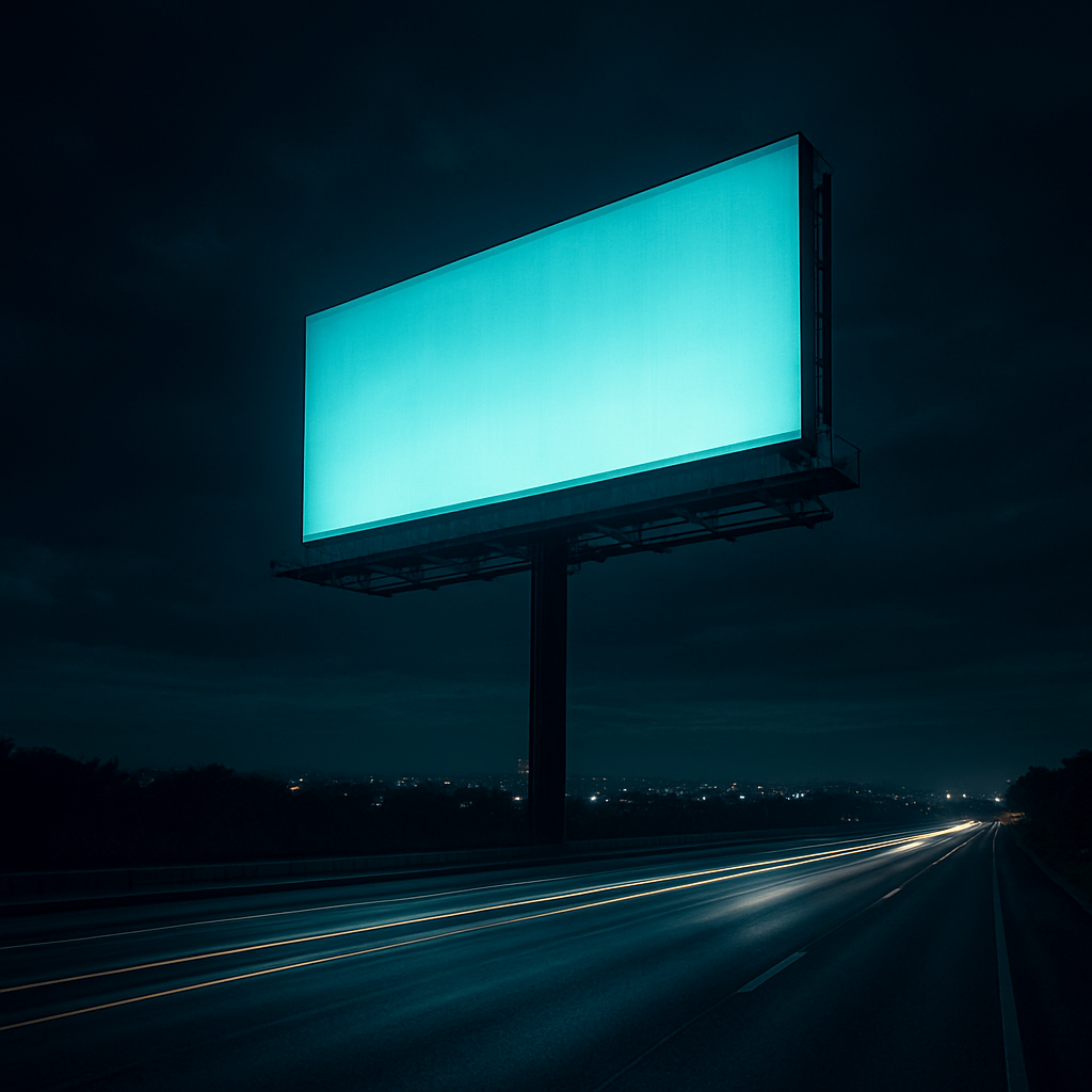 Cartel publicitario iluminado de gran formato sobre una ruta de noche en Paraguay